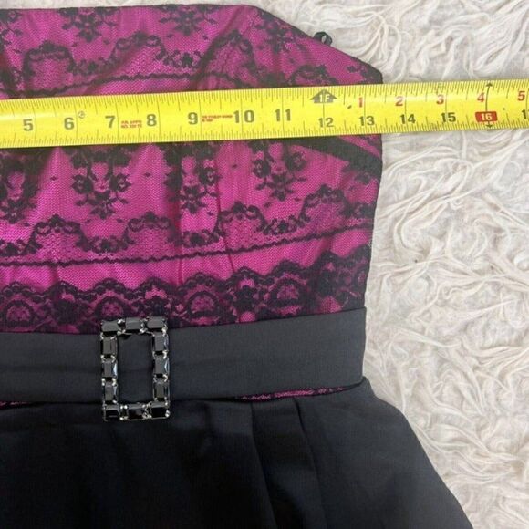 Jessica McClintock Gunne Sax Vintage Dress Magenta Black Lace Strapless Mini  5 - Picture 7 of 12